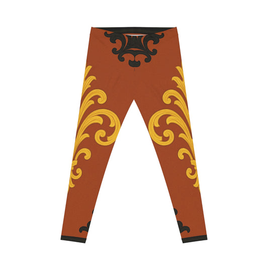 Dusk Terracotta Baroque Scroll Print Leggings — Terracotta & Gold Floral AOP