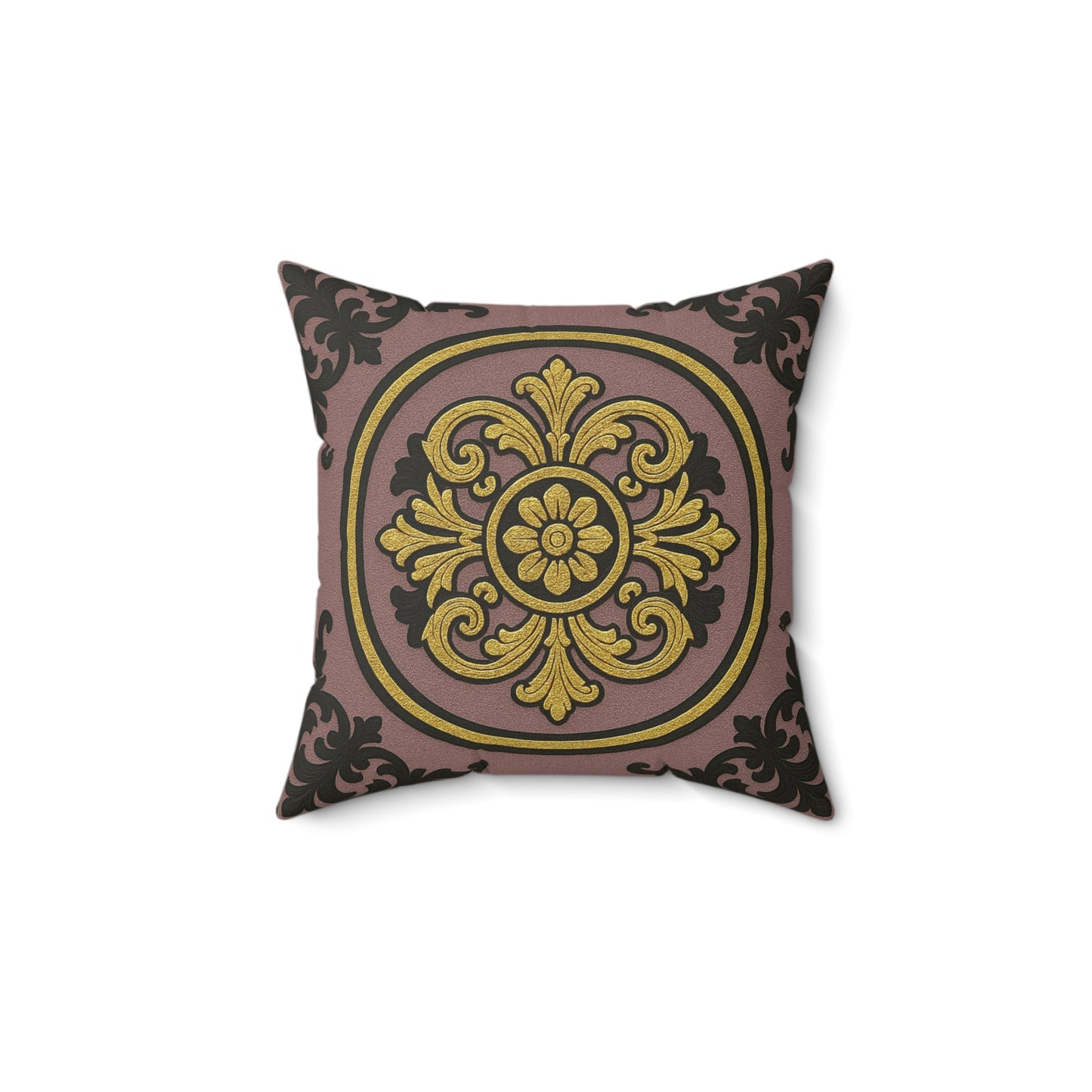 Elegant Gilded Mauve With Gold-Black Baroque Faux Suede Pillow, Decorative Cushion for Home Decor, Living Room Accent, Gift for Holidays