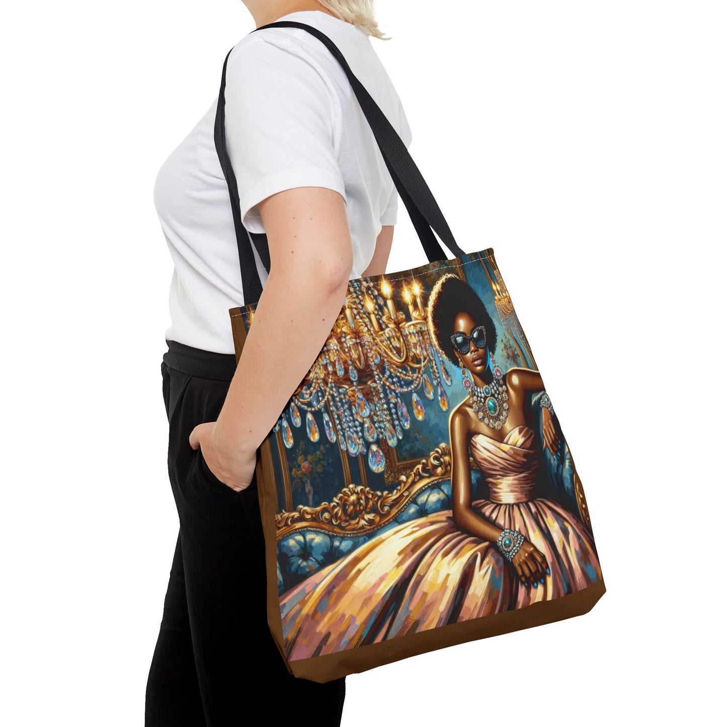 Elegant Fashion Tote Bag, Chic Handbag for Women, Stylish Shopping Bag, Glamorous Gift for Her, Art Tote - Elegant Lady & Chandelier
