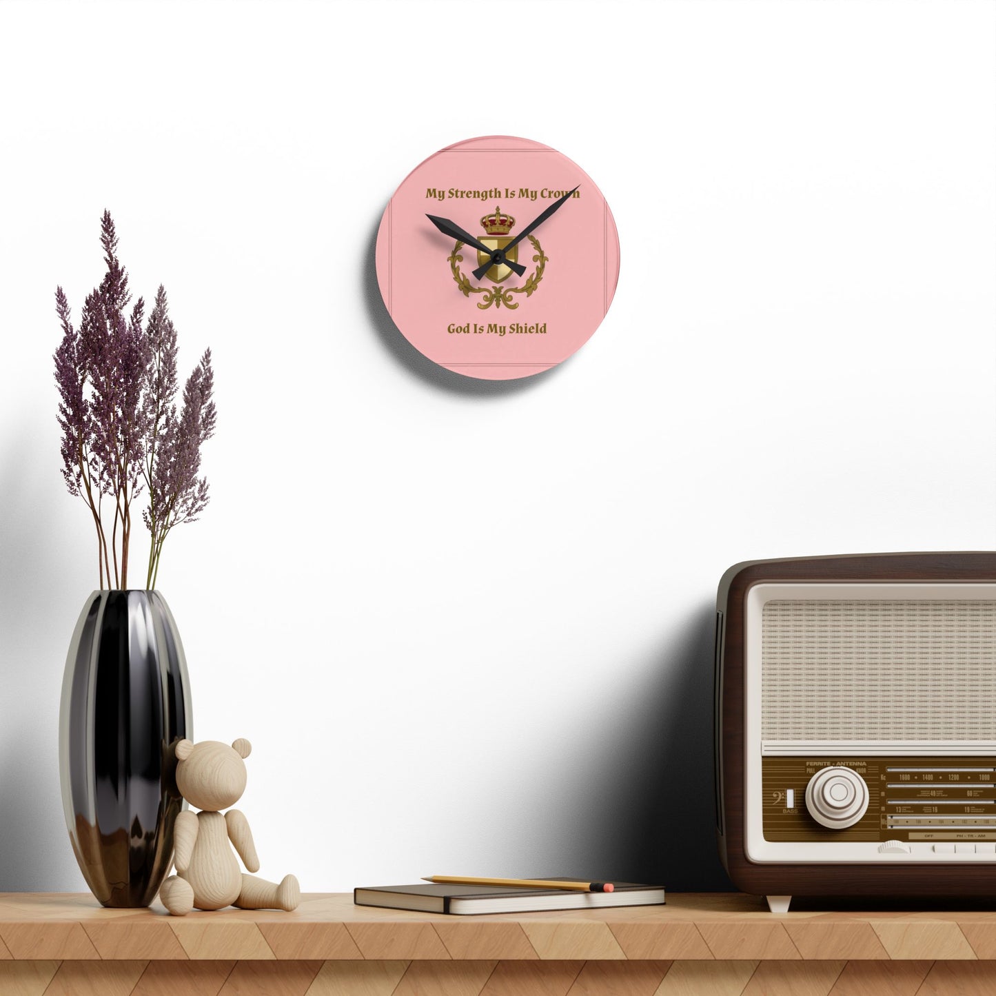 Crest & Crown Spiritual Quote Acrylic Wall Clock, Motivational Home Decor, Gift for Her, Bedroom Clock, Crown Art, Positive Vibes