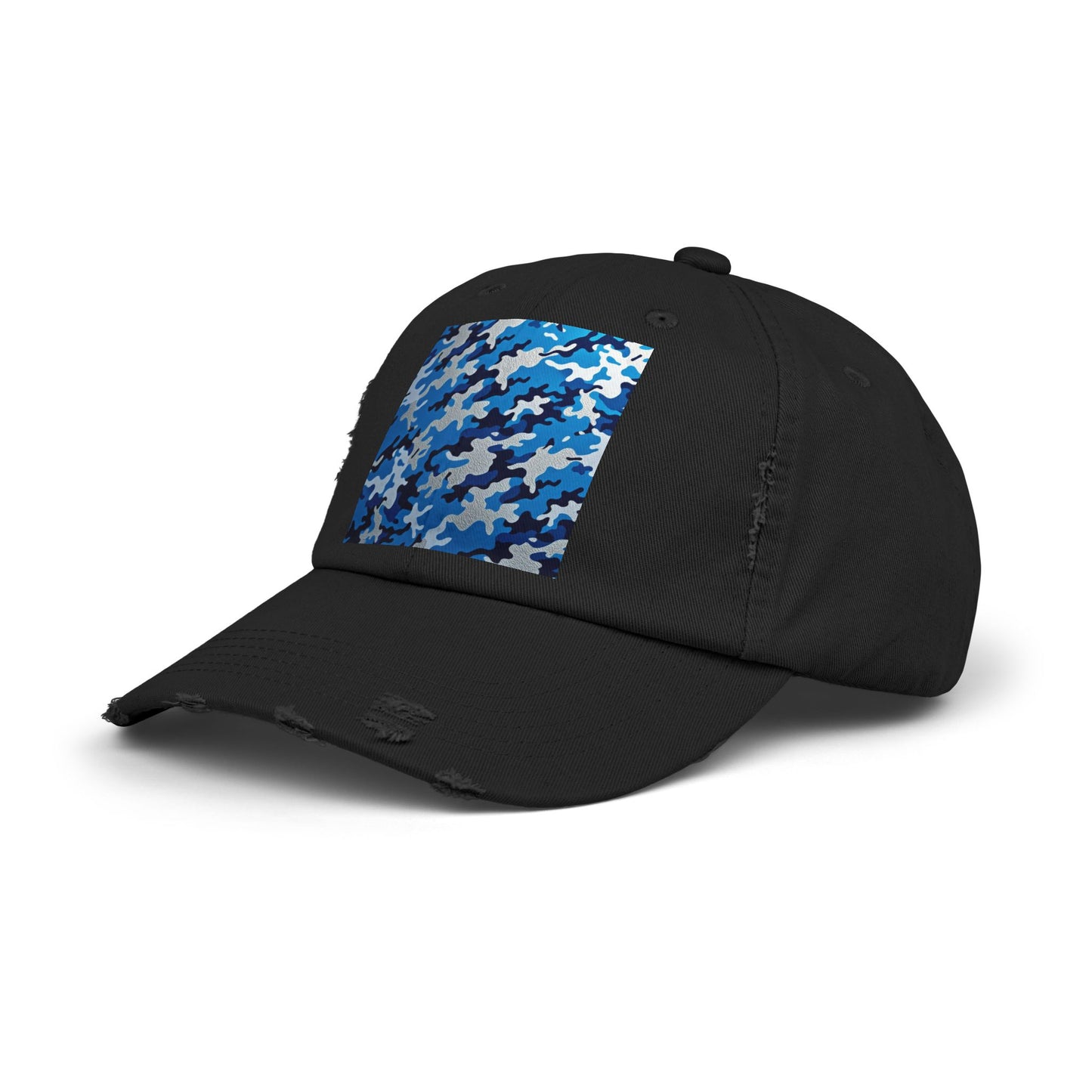 Stylish Unisex Distressed Cap, Casual Summer Hat, Trendy Gift for Him/Her, Comfortable Everyday Accessory - Blue Camo