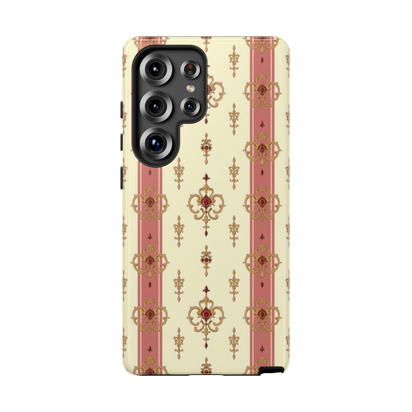 Elegant Floral Motif Phone Case - Tough Cases with Vintage Design - Mauve Striped Gold Damask