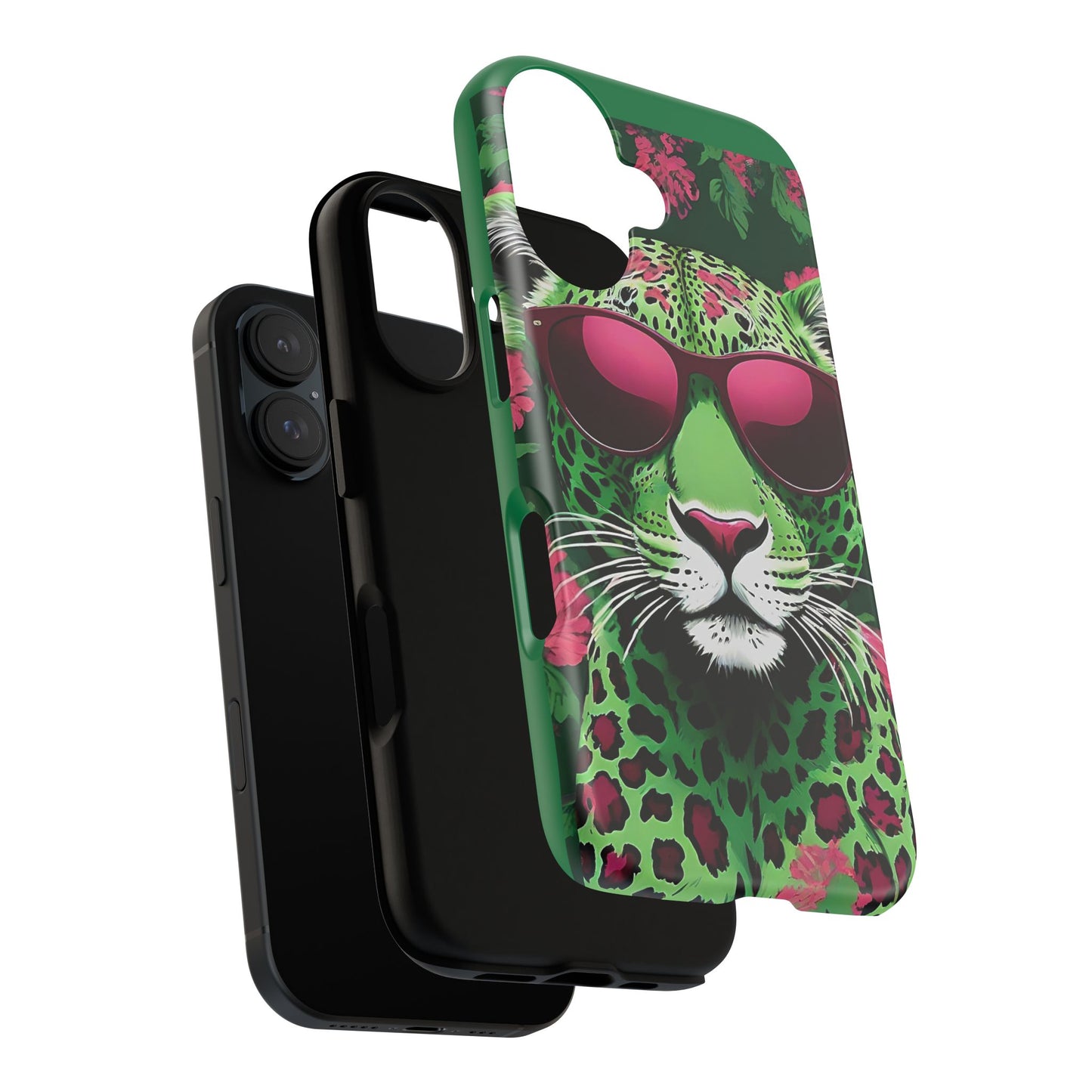 Phone Case - Lime Green & Burgundy Leopard In Sunglasses Design
