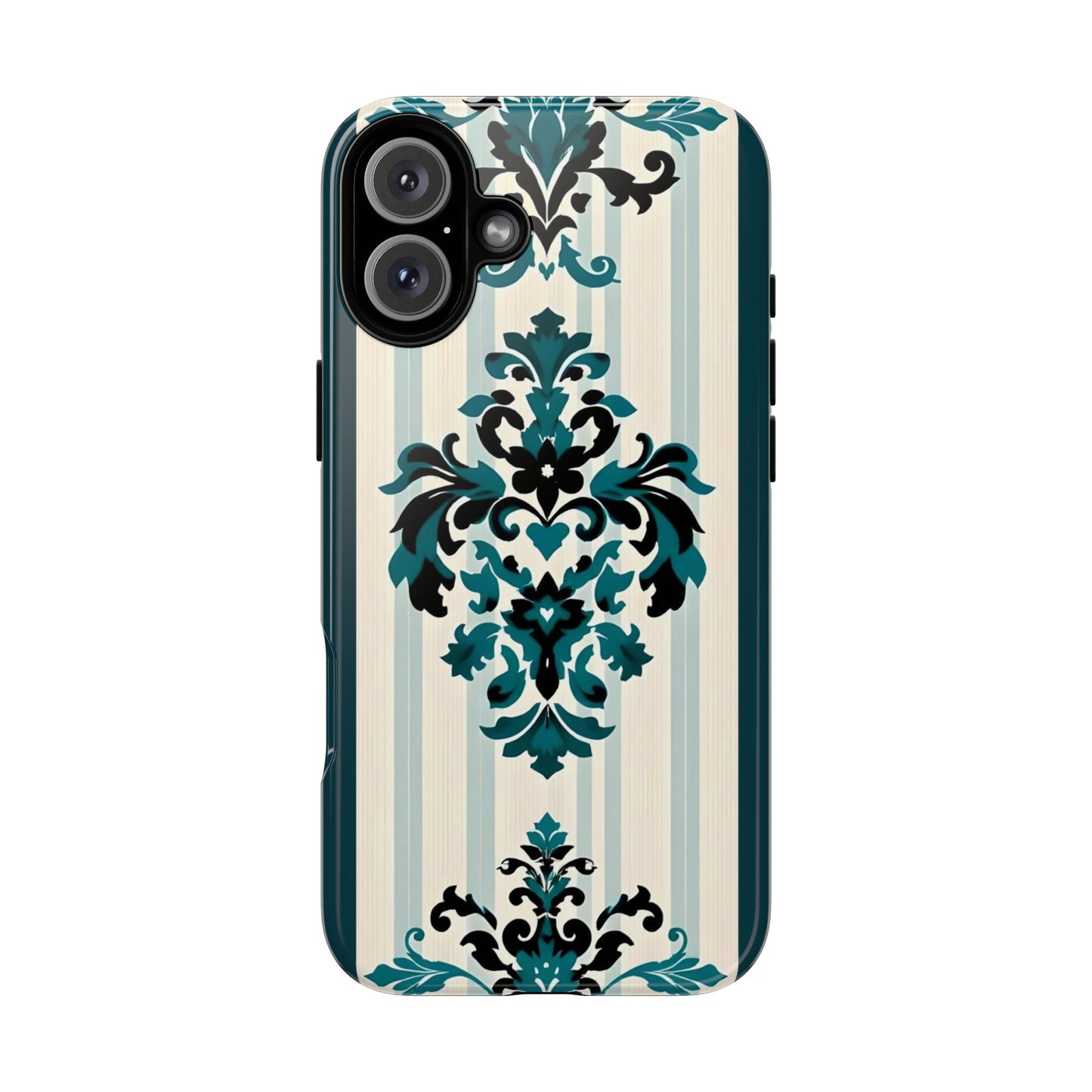Elegant Floral Phone Case - Tough Cases with Vintage Design - Teal Striped Damask