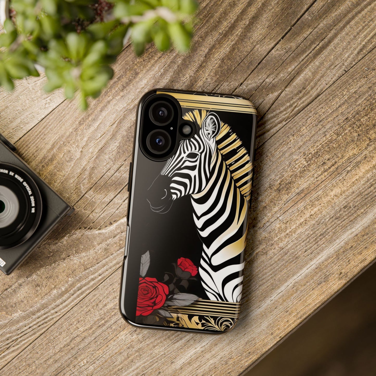 Phone Case - Elegant Zebra & Roses Design