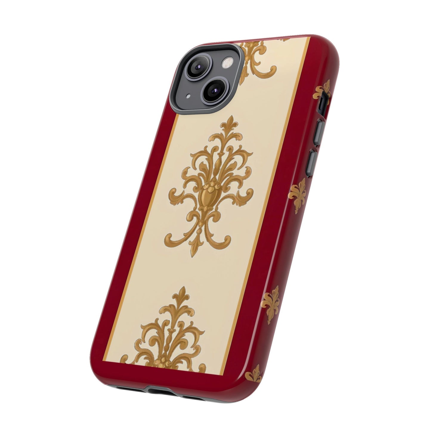 Elegant Floral Motif Phone Case - Tough Cases with Vintage Design - Dusk Red Striped Gold Damask