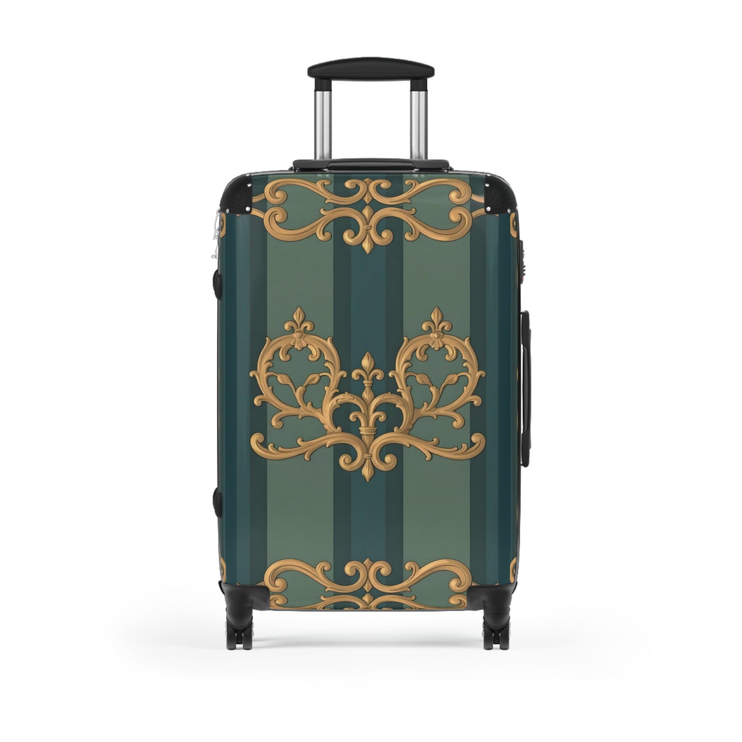 Vintage Floral Suitcase - Stylish Travel Luggage for Adventurers - Smoky Blue & Teal Striped Baroque