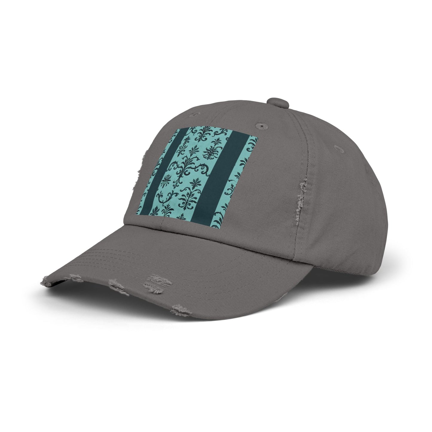 Vintage-Inspired Distressed Cap, Cool Baseball Hat, Casual Headwear, Summer Accessory, Gift for Him Her - Teal Striped Rococo