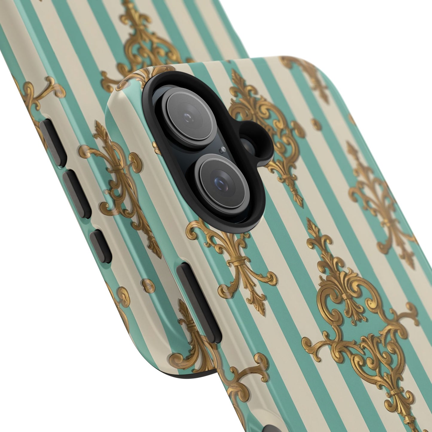 Elegant Striped Phone Case with Vintage Design, Tough Phone Cover, Stylish Smartphone Case - Matte Green Striped Rococo