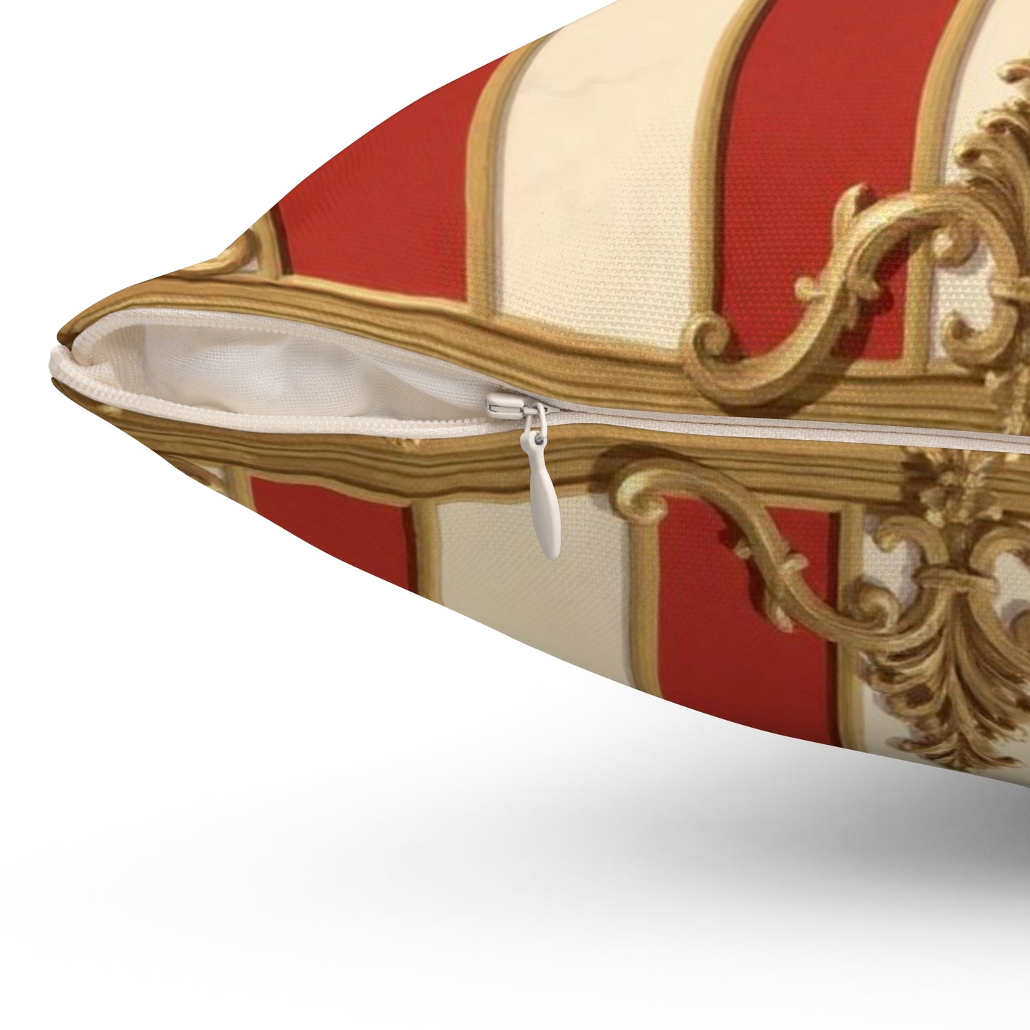 Vintage Glam Square Pillow with Regal Design - Alabaster & Dusk Orange Striped Baroque