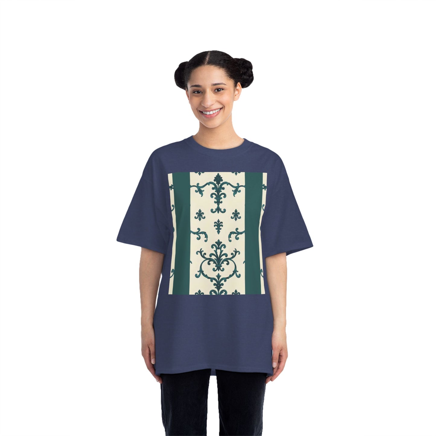 Vintage-Inspired Short-Sleeve T-Shirt, Casual Wear, Graphic Tee, Summer Outfit, Gift for Friends, Retro Design - Teal Striped Rococo