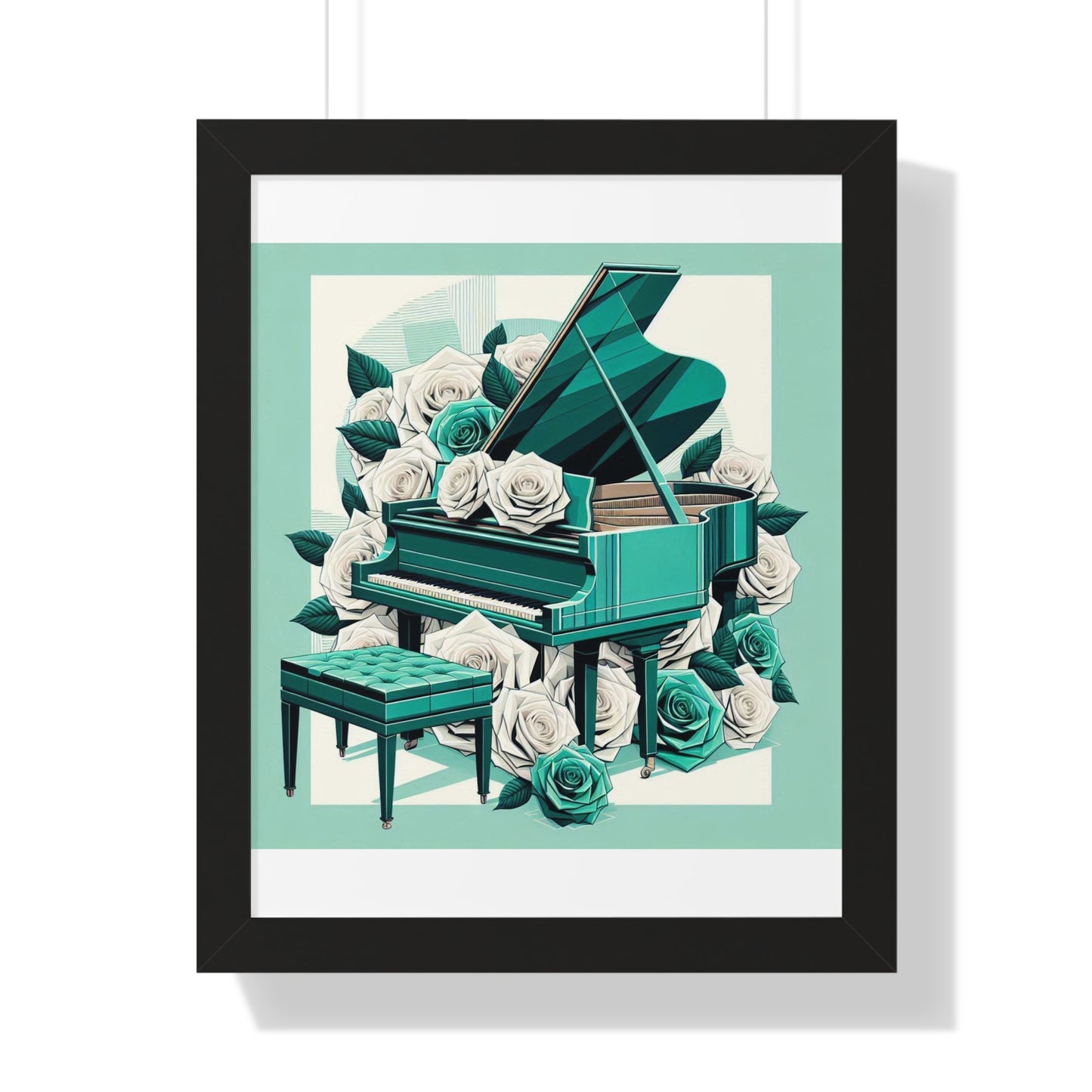 Vertical Poster - Aqua Grand Piano & Roses Wall Art