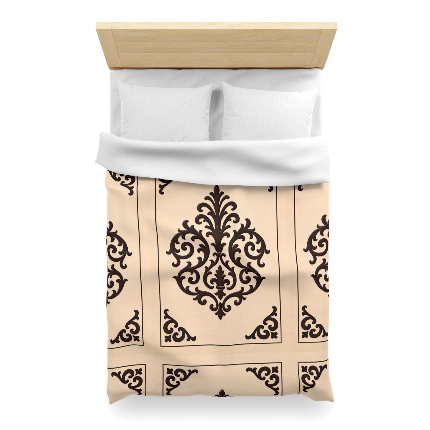 Almond-Beige & Brown Baroque Microfiber Duvet Cover — Classic Beige & Brown Decorative Bedding