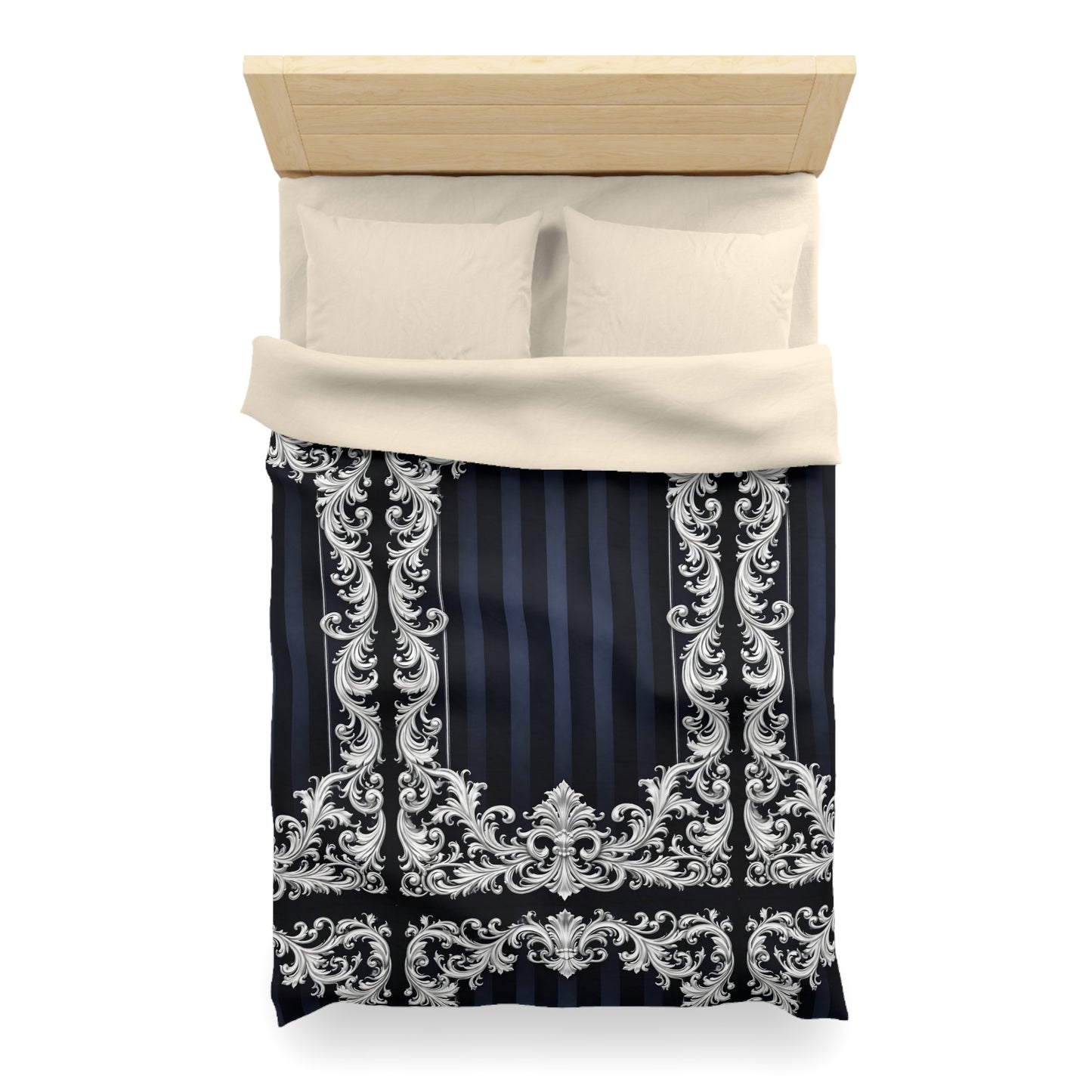 Navy Stripes & Baroque Microfiber Duvet Cover