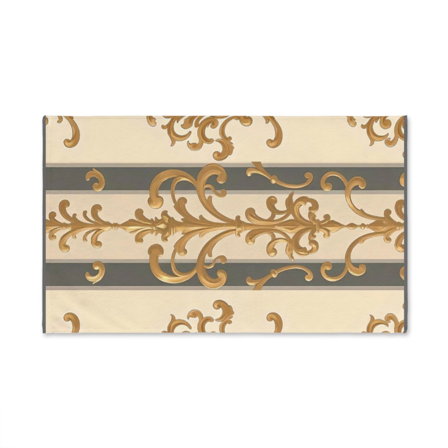 Luxurious Ornate Hand Towel - Elegant Home Décor - Dusk Olive Striped Gold Damask