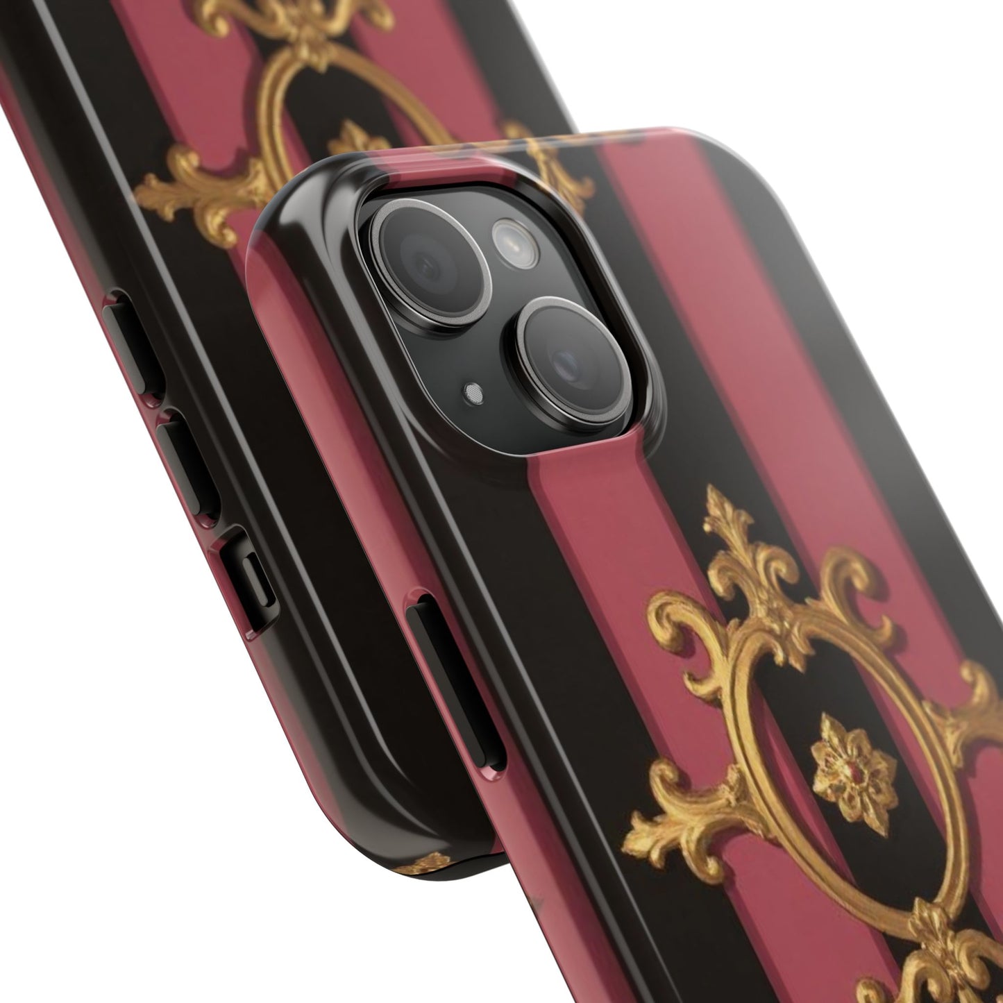 Elegant Black & Mauve Striped Gold Baroque Tough Phone Cases, Luxe Phone Covers, Fashionable Mobile Cases, Gift for Her, Holiday Phone Accessories