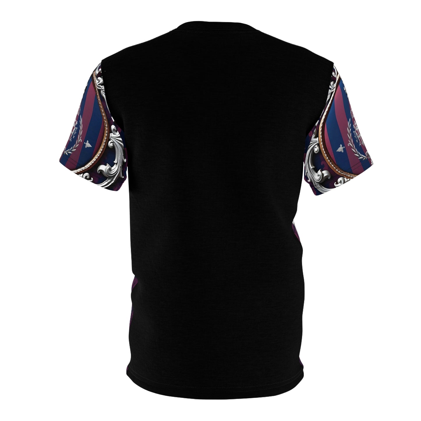Regal Pattern Unisex T-Shirt - Elegant Fashion Tee for All Occasions, Stylish Gift, Statement Shirt, Trendy Outfit - Blue & Plum Striped Silver Crest