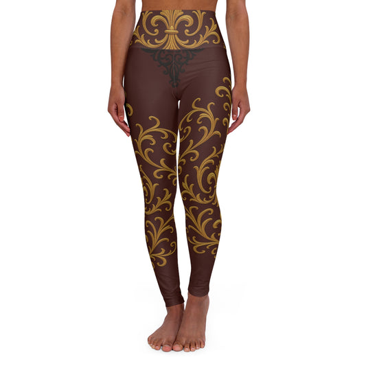Dusk Burgundy-Black & Gold Baroque High-Waist Yoga Leggings — Burgundy & Gold Baroque Print