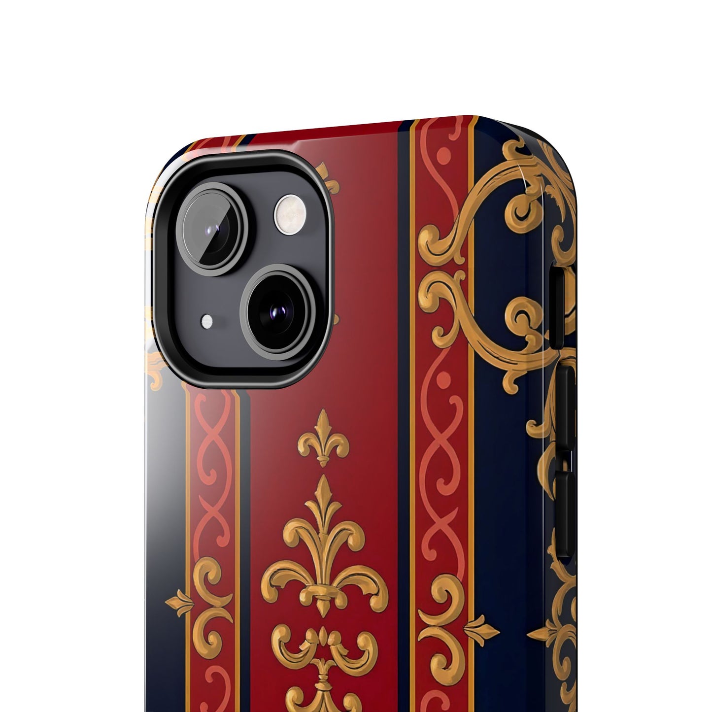 Elegant Vintage Phone Cases, Tough Phone Cover, Stylish Cell Phone Accessories, Durable Phone Protection - Midnight Blue & Dusk Red Gold Baroque