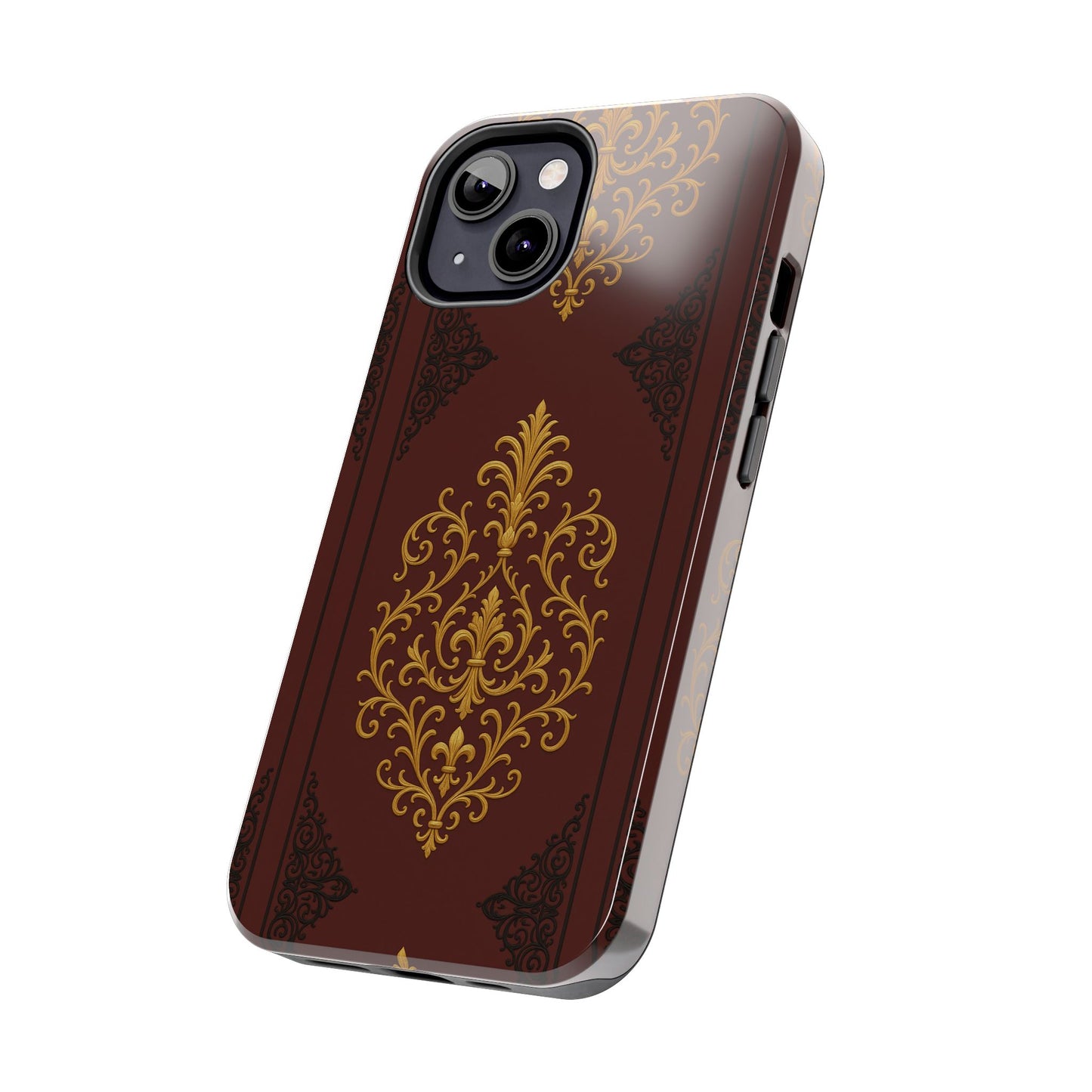 Dusk Burgundy-Black & Gold Baroque Tough Phone Case — Ornate Gold Baroque on Burgundy