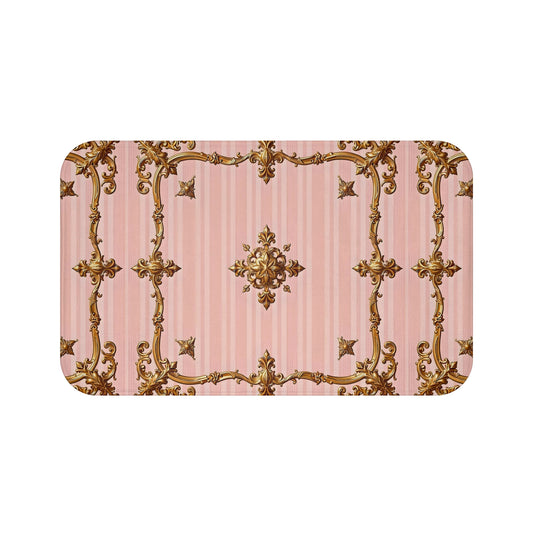 Elegant Vintage Style Bath Mat - Pink and Gold Baroque Decor