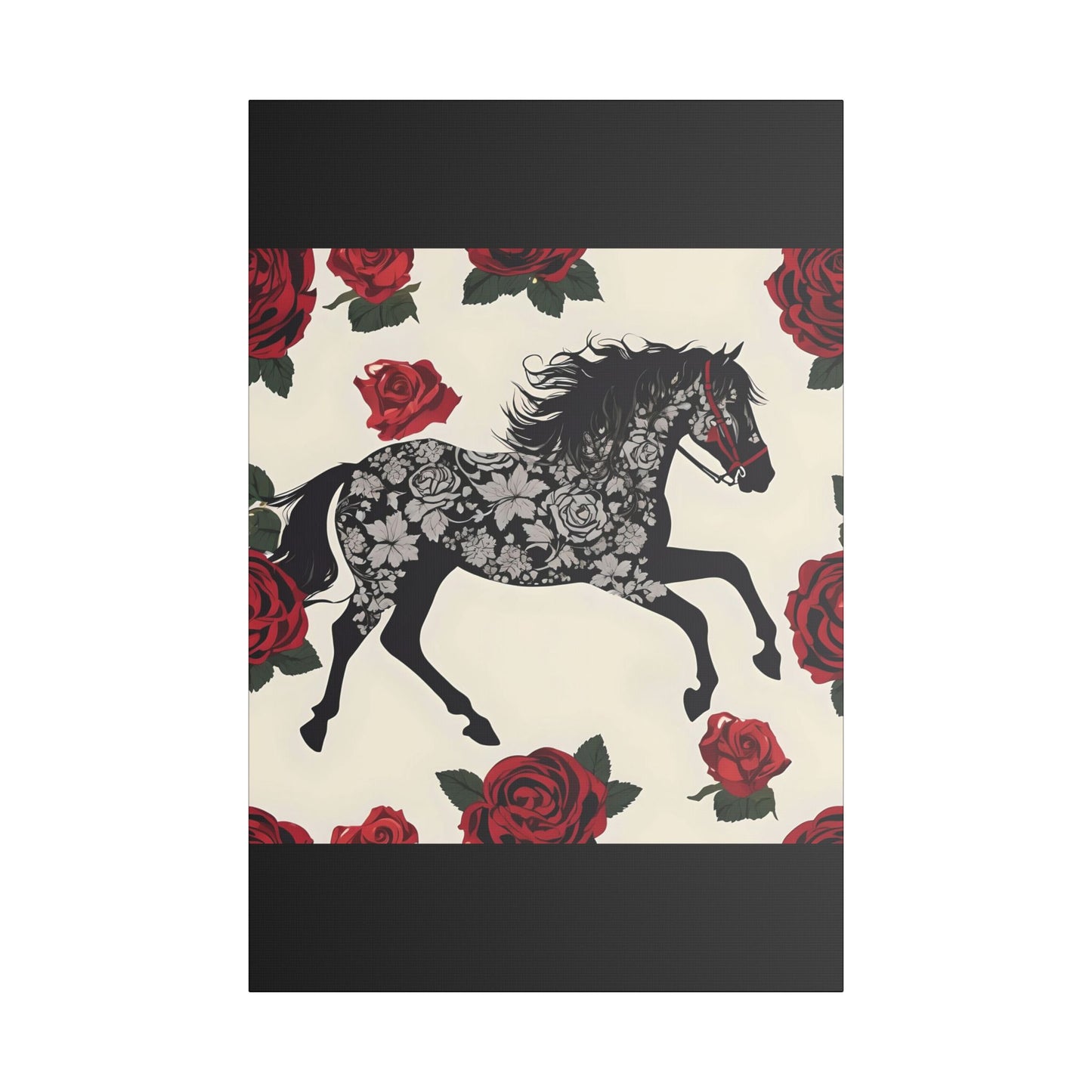 Art Print Canvas, Wall Decor, Satin Stretched Canvas, Equestrian Art, Office Decor, Home Decor - Horse & Roses