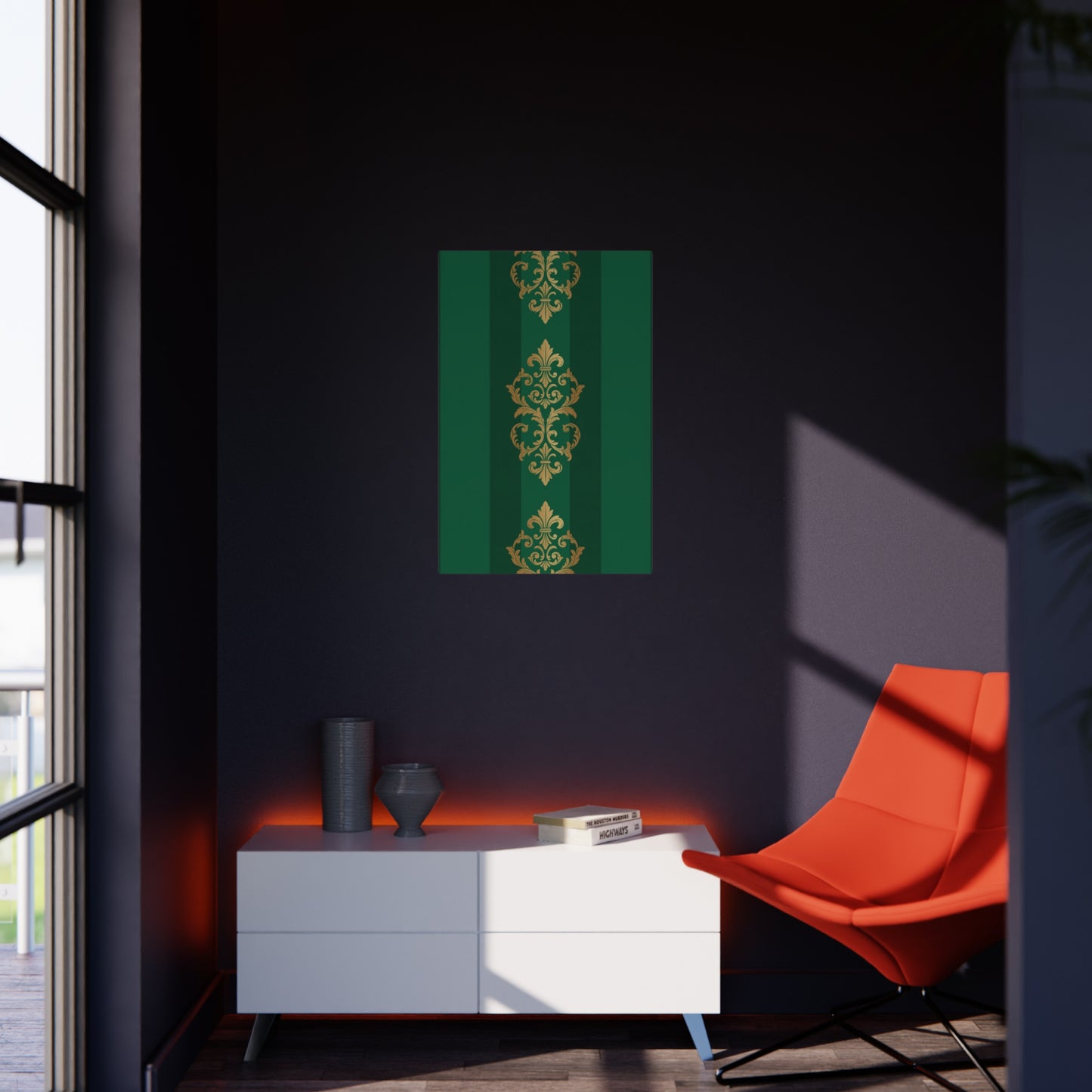 Gold Baroque Green Striped Foam Board Wall Art — Elegant Decorative Plaque