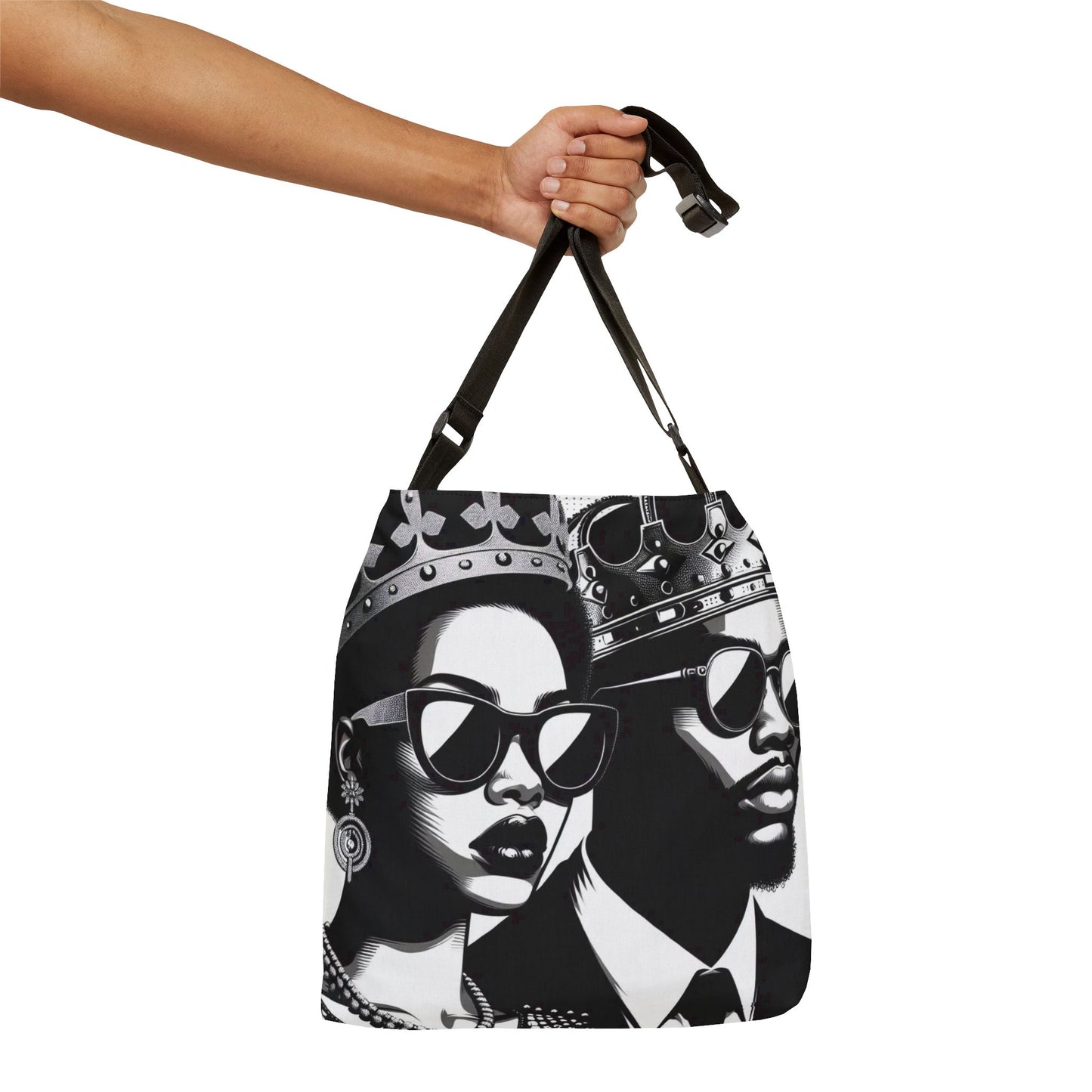 Royalty Inspired Adjustable Tote Bag, Fashion Tote, Queen and King Tote, Stylish Grocery Bag, Unique Gift for Her, Art Tote