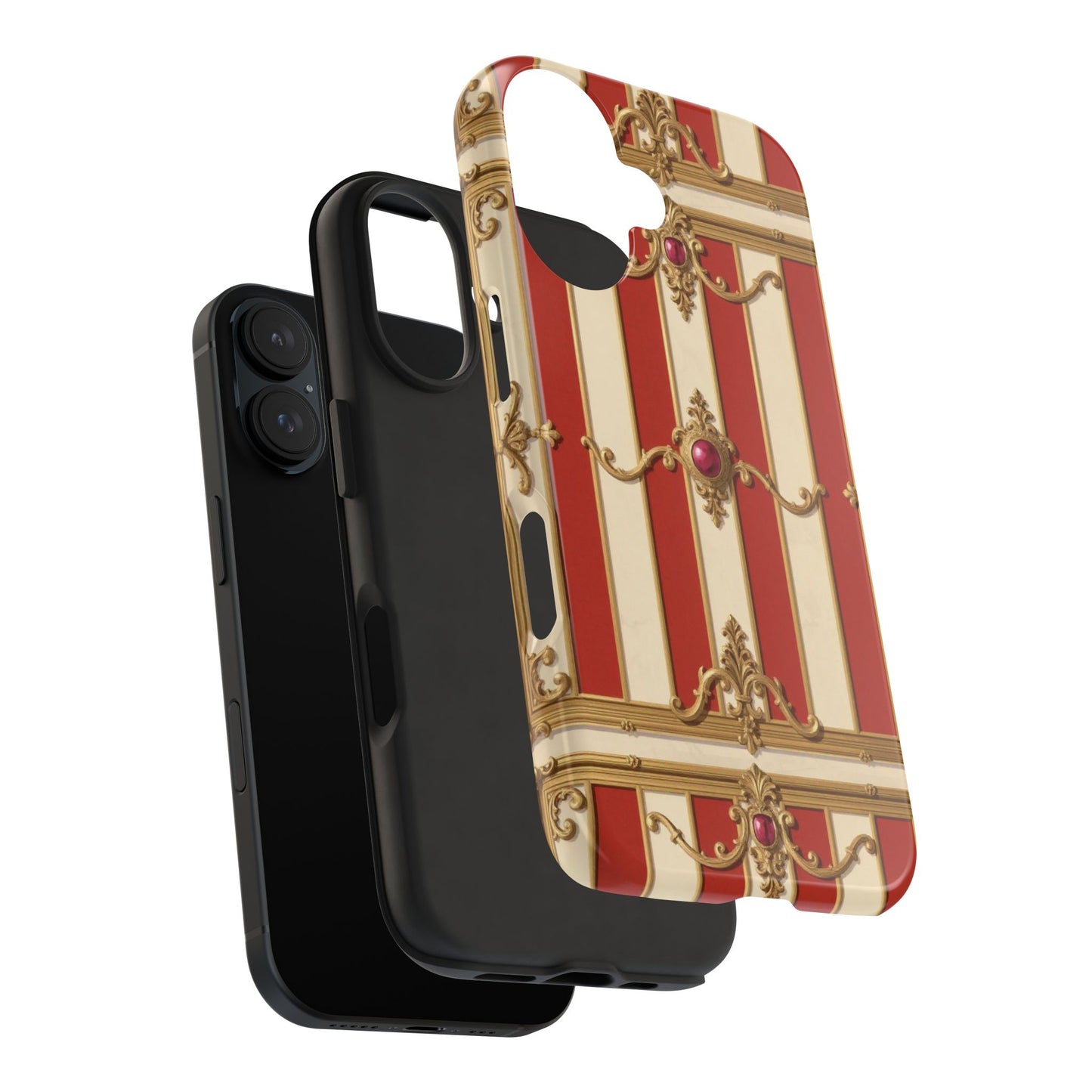 Elegant Alabaster & Dusk Orange Striped Baroque Tough Phone Case - Stylish Protection for Your Device