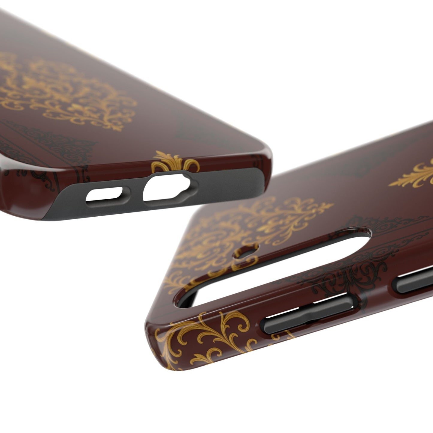 Dusk Burgundy-Black & Gold Baroque Tough Phone Case — Ornate Gold Baroque on Burgundy