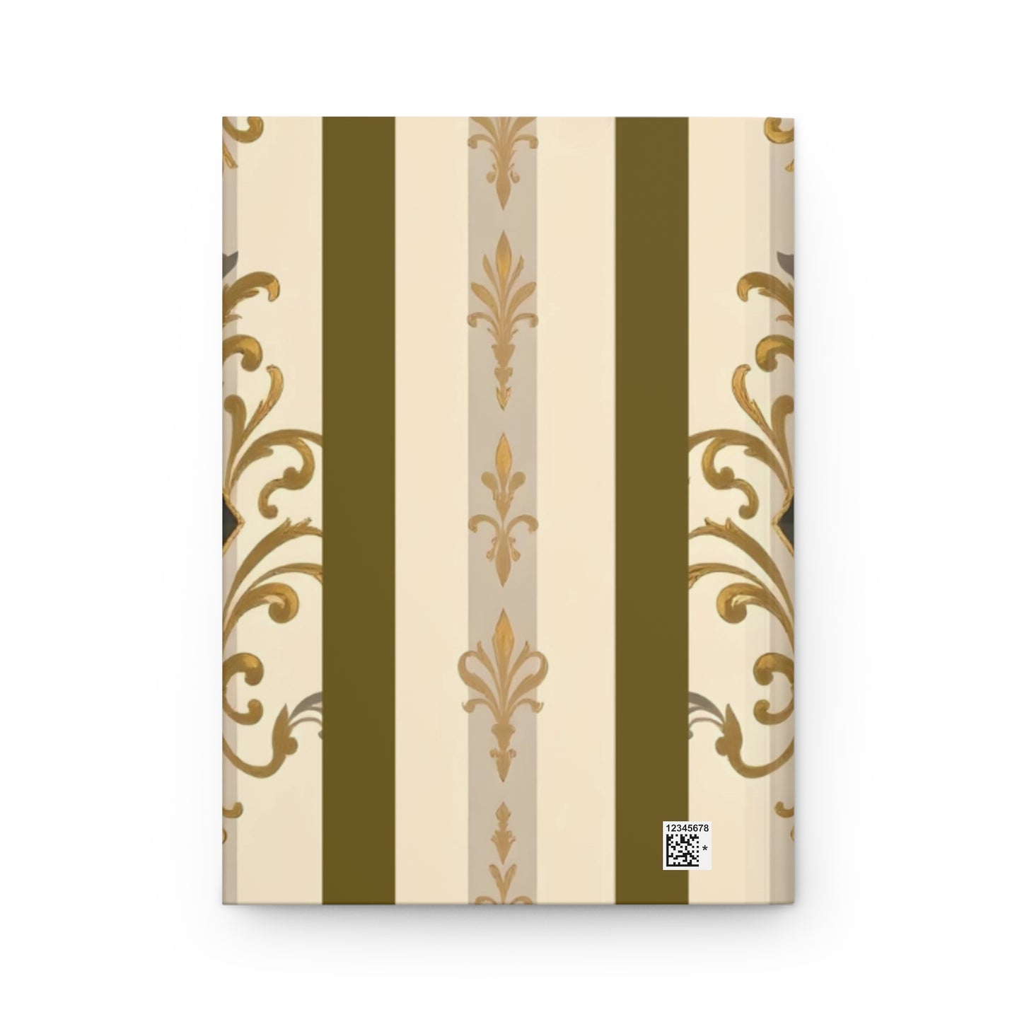 Elegant Floral Motif Hardcover Journal - Stylish Writing Notebook - Olive Striped Gold Damask