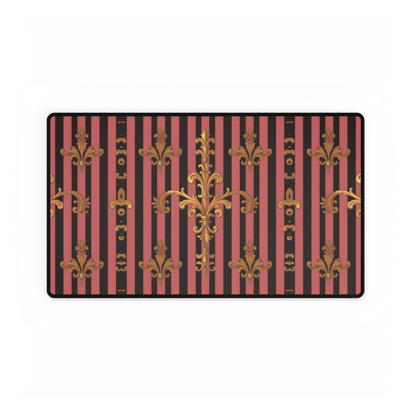 Elegant Floral Motif Desk Mat for Home Office Decor - Mauve Striped Gold Damask