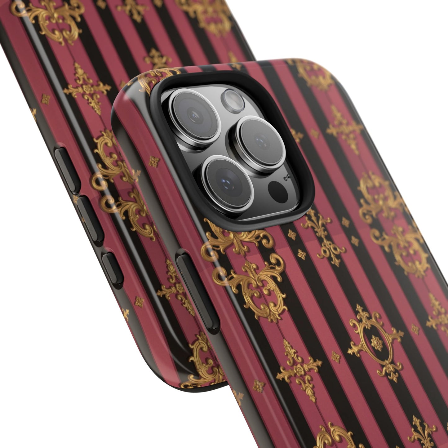 Elegant Black & Mauve Striped Gold Baroque Phone Case, Tough Phone Cases, Stylish Protective Cover, Unique Gift, Luxe Phone Accessories