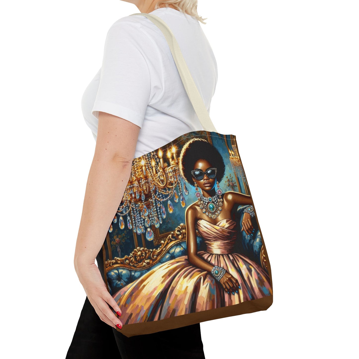 Elegant Fashion Tote Bag, Chic Handbag for Women, Stylish Shopping Bag, Glamorous Gift for Her, Art Tote - Elegant Lady & Chandelier