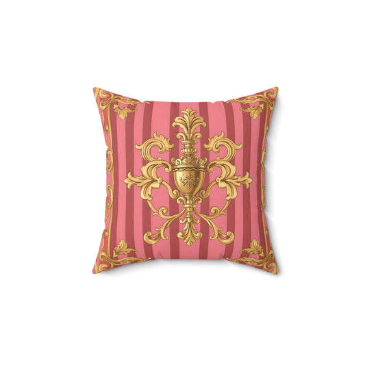 Elegant Vintage-Inspired Decorative Pillow, Luxurious Home Accent, Living Room Decor, Throw Pillow - Pink Striped Gold Baroque