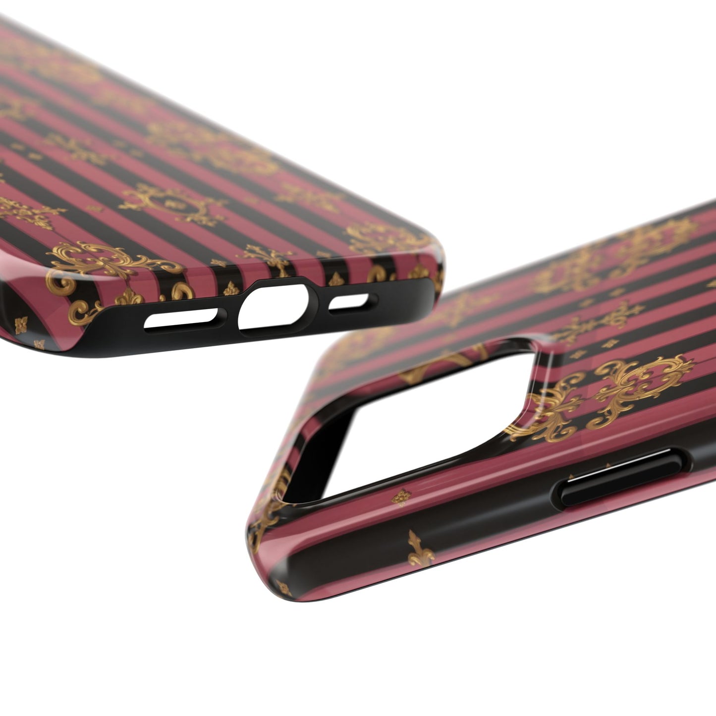 Elegant Black & Mauve Striped Gold Baroque Phone Case, Tough Phone Cases, Stylish Protective Cover, Unique Gift, Luxe Phone Accessories