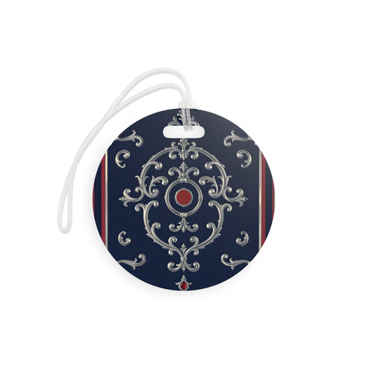 Elegant Floral Luggage Tags - Travel Accessories, Personalized ID Tags, Vacation Labels, Gift for Frequent Flyers - Blue & Red Silver Baroque
