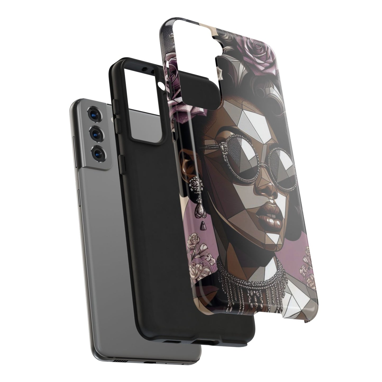 Chic Geometric Phone Case, Stylish Tough Case for Women, Unique Gift, Floral Design, Modern Accessories for Everyday Use - Lilac Baroque Lady