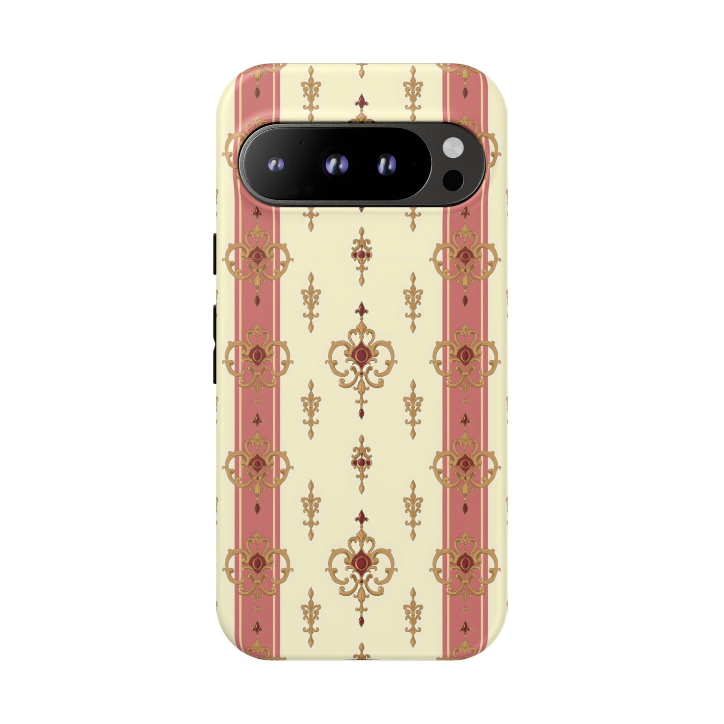 Elegant Floral Motif Phone Case - Tough Cases with Vintage Design - Mauve Striped Gold Damask