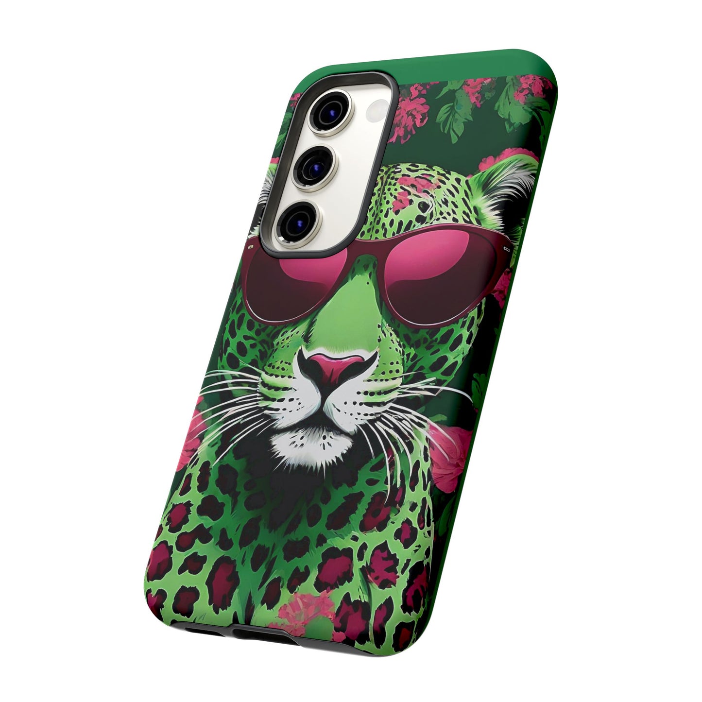 Phone Case - Lime Green & Burgundy Leopard In Sunglasses Design