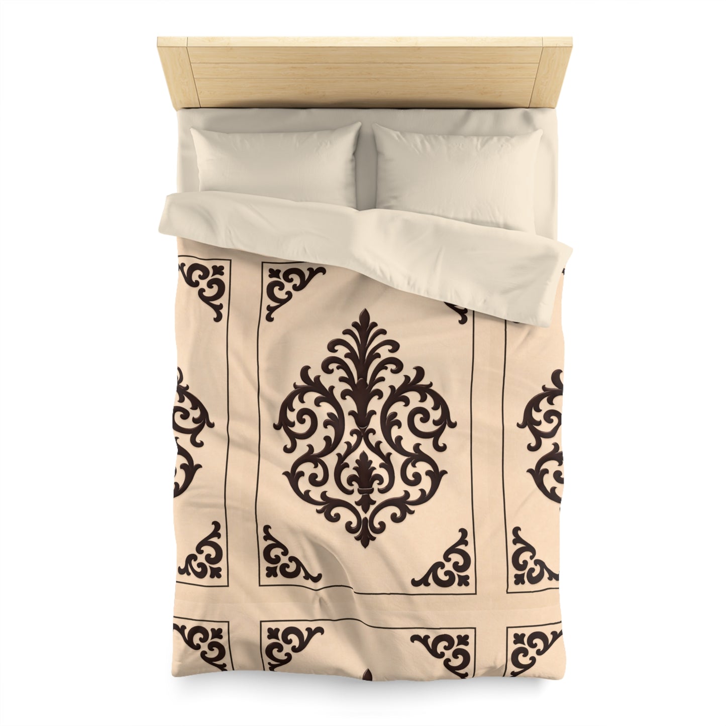 Almond-Beige & Brown Baroque Microfiber Duvet Cover — Classic Beige & Brown Decorative Bedding