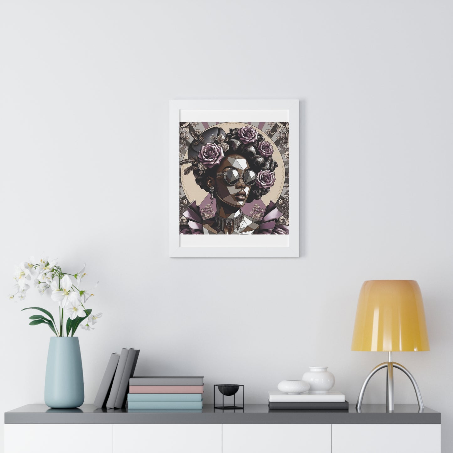 Chic Framed Vertical Poster, Home Decor Wall Art, Modern Art, Gift for Her, Unique Interior Design - Lilac Baroque Lady