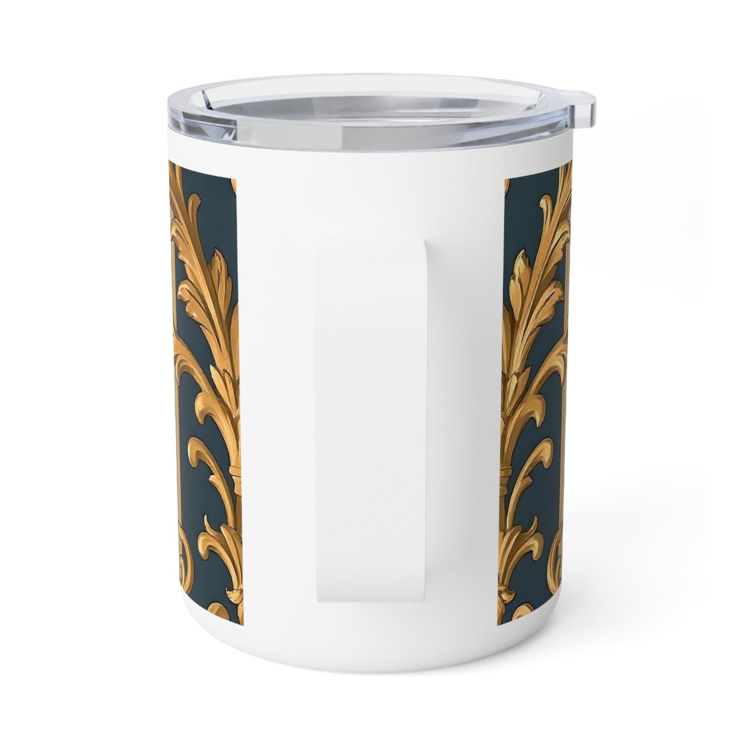 Elegant Insulated Coffee Mug, 10oz | Decorative Mug for Home & Office, Unique Gift for Coffee Lovers - Blue & Black Striped Rococo