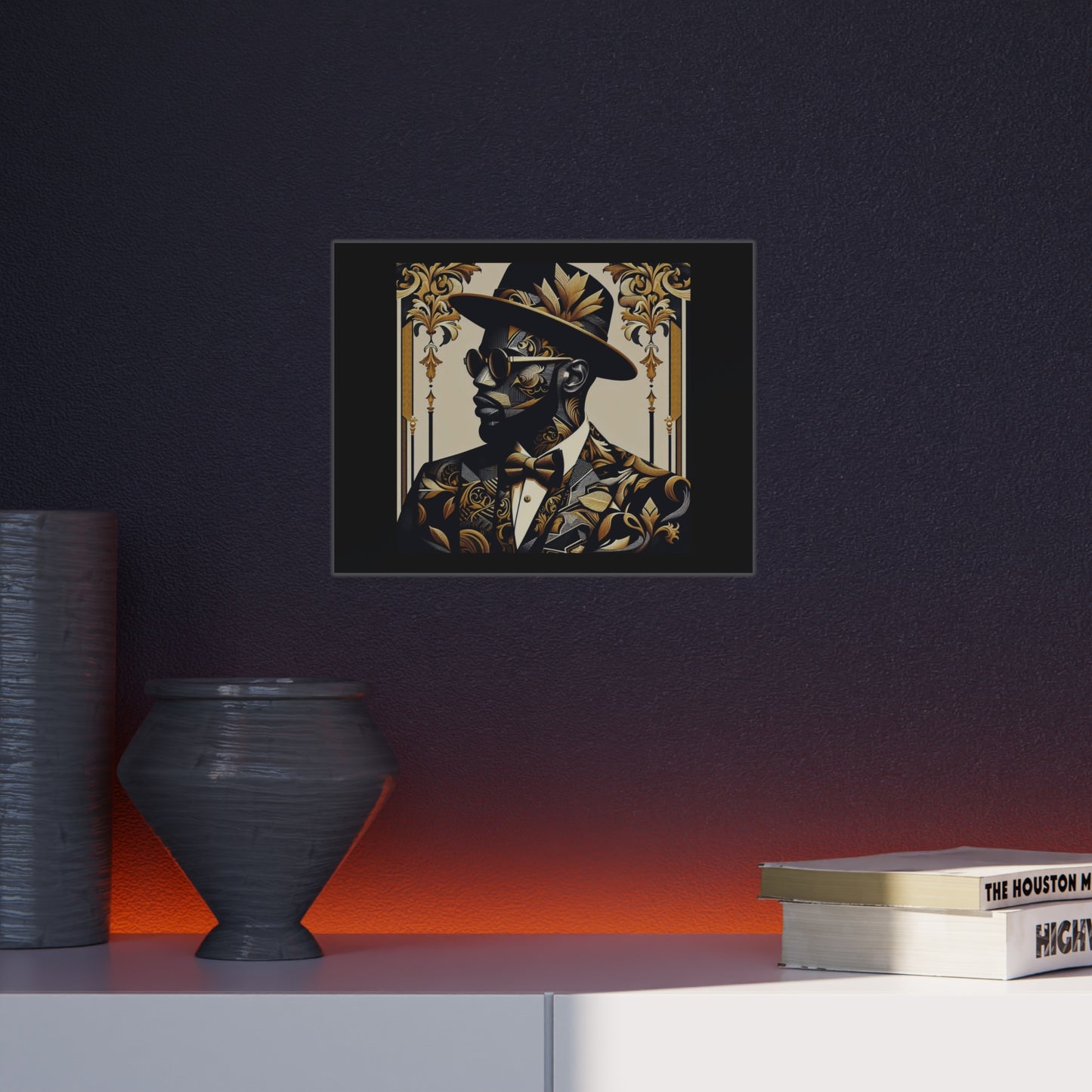 Stylish Foam Board Art, Elegant Wall Decor, Home Office Decoration, Modern Portraits, Unique Gifts for Art Lovers - Damask Man in Black & Gold