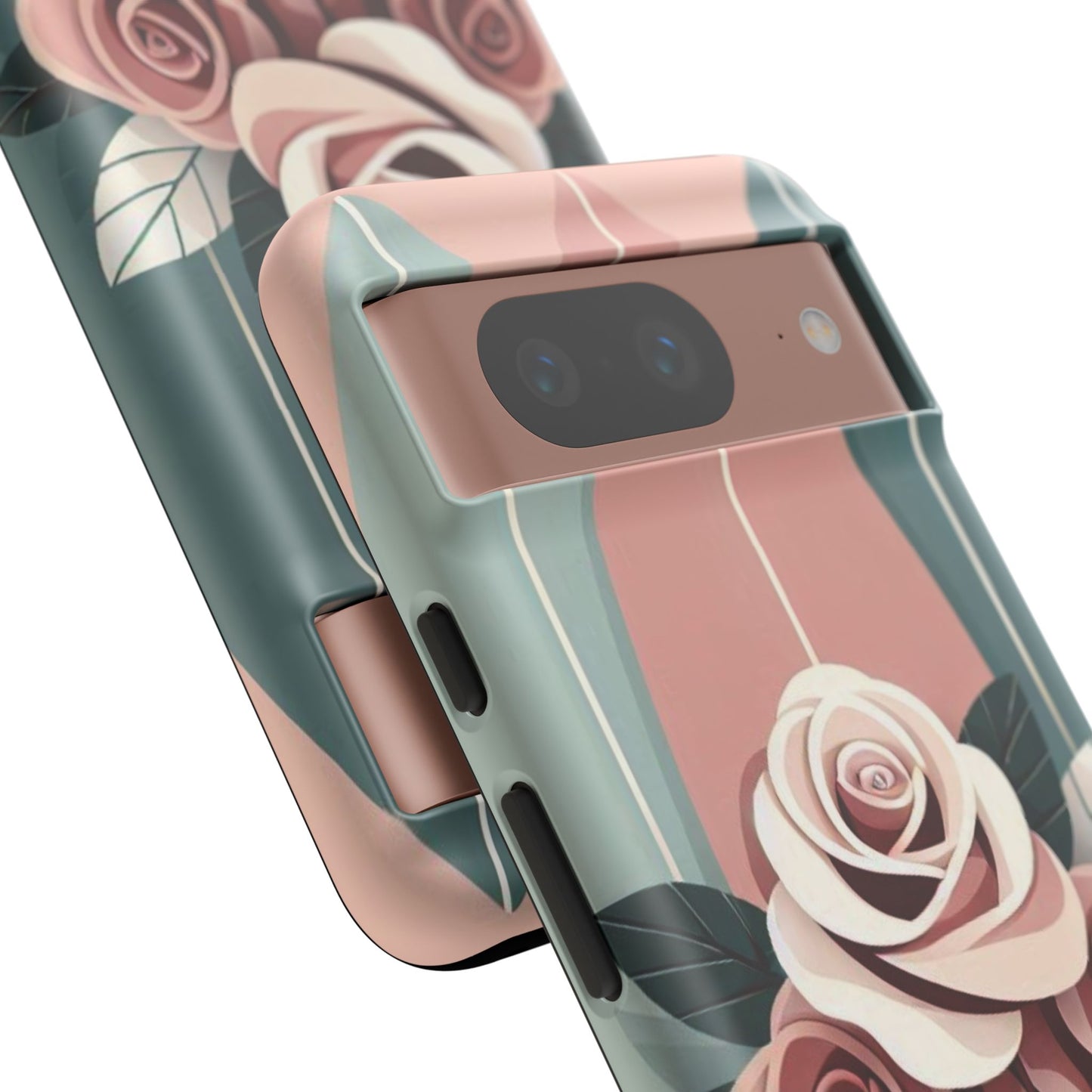 Phone Case - Burgundy, Matte Mauve & Teal Surfboard & Roses Design