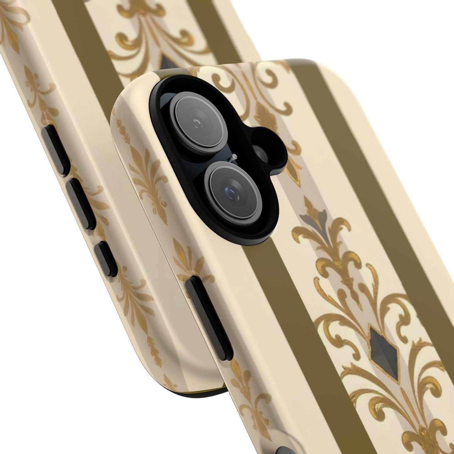 Elegant Floral Motif Phone Case - Tough Cases with Vintage Design - Olive Striped Gold Damask