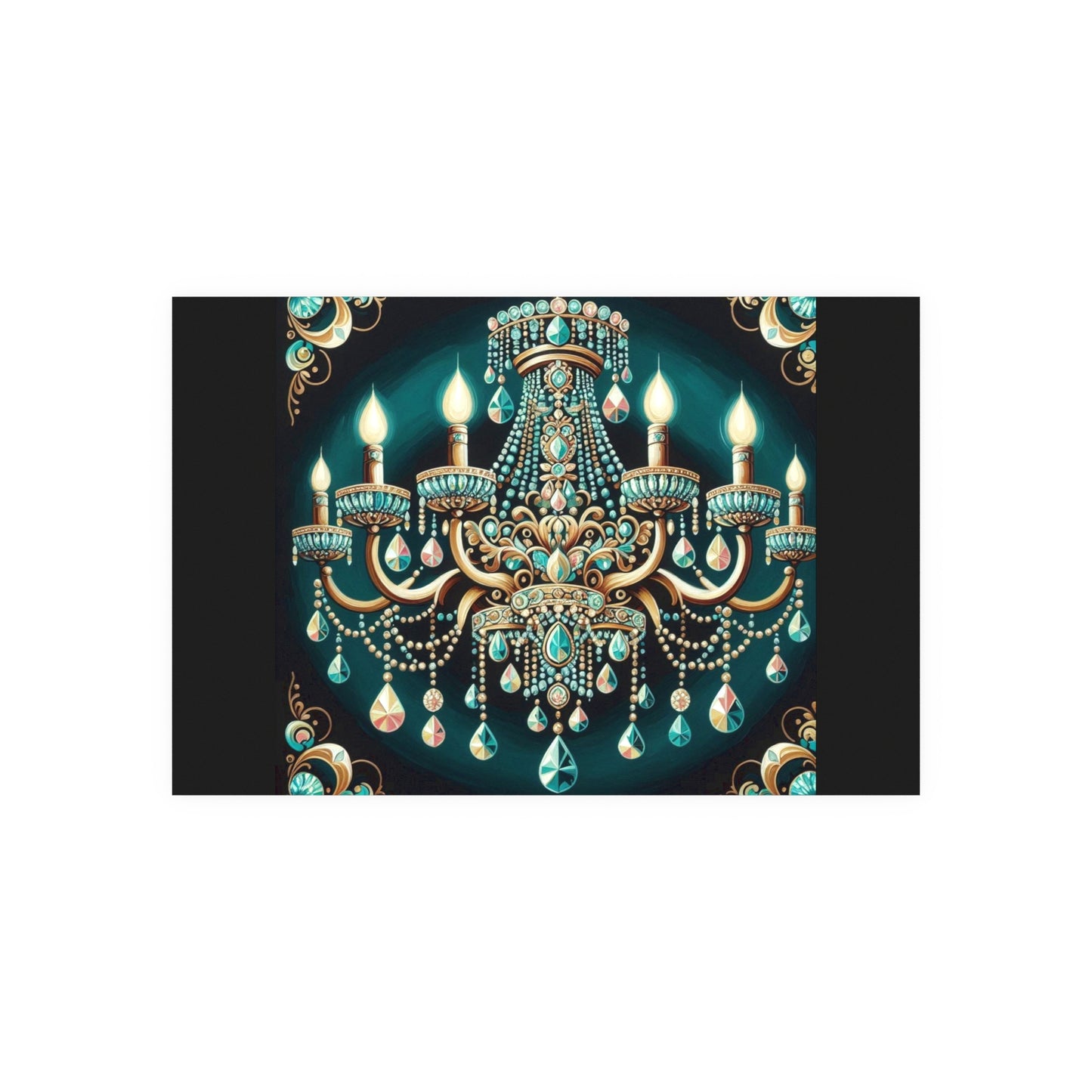 Elegant Chandelier Poster - Luxurious Wall Art for Home Décor - Teal Jeweled Chandelier