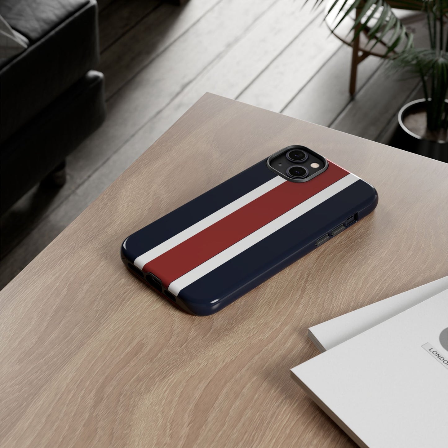 Lunar Midnight & Red-White Striped Stylish Phone Case - Tough Cases, Custom iPhone Cover, Sleek Phone Accessories, Gifts for Him/Her