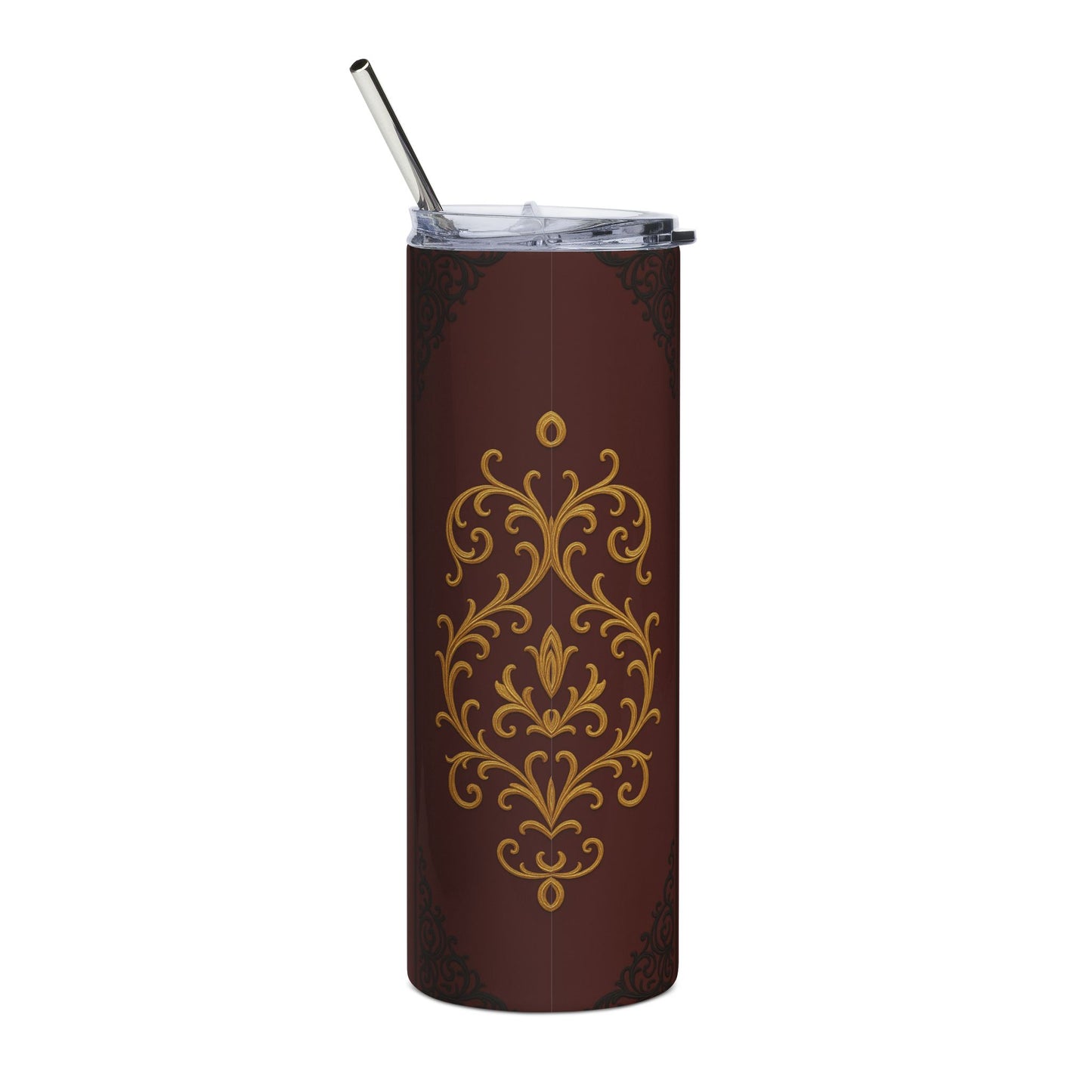 Dusk Burgundy-Black & Gold Baroque 20oz Stainless Tumbler — Elegant Gold Baroque on Dusk Burgundy