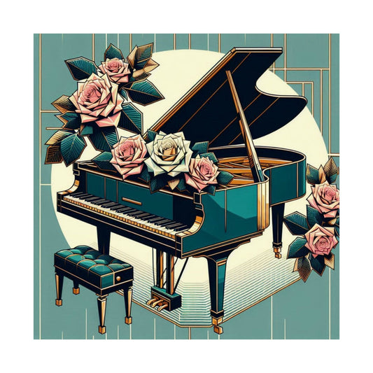 Vertical Poster - Teal Grand Piano & Roses Design